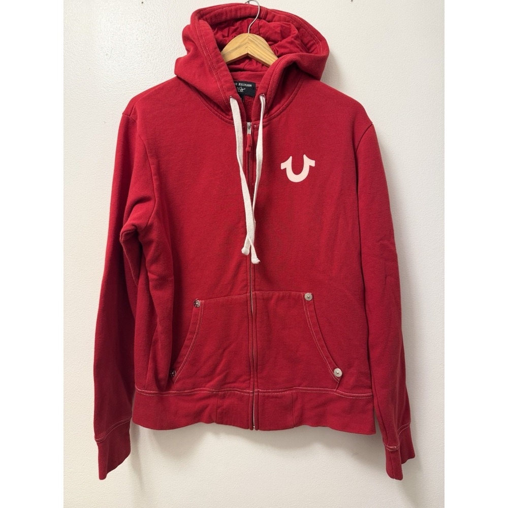Y2K True Religion Red Full Zip Hoodie Adult Size Medium Double Sided Buddha